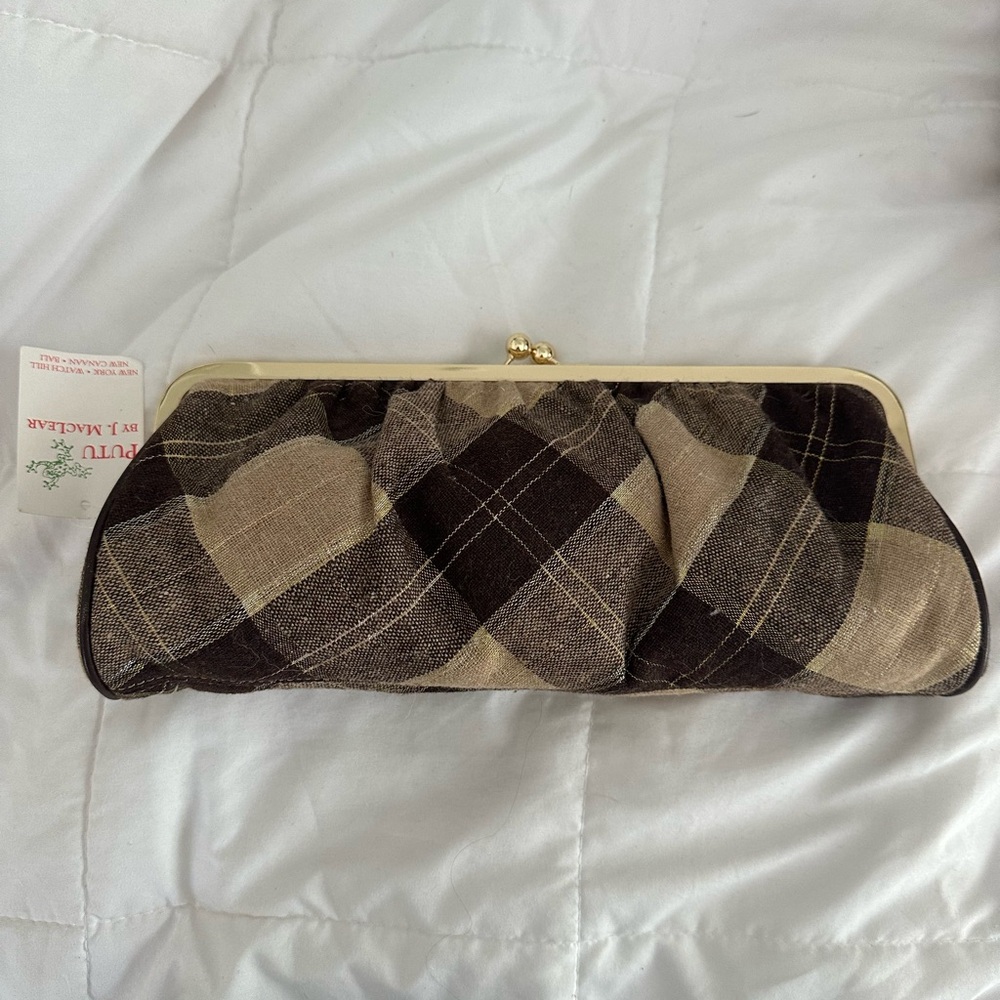 Gold tone Plaid Clutch